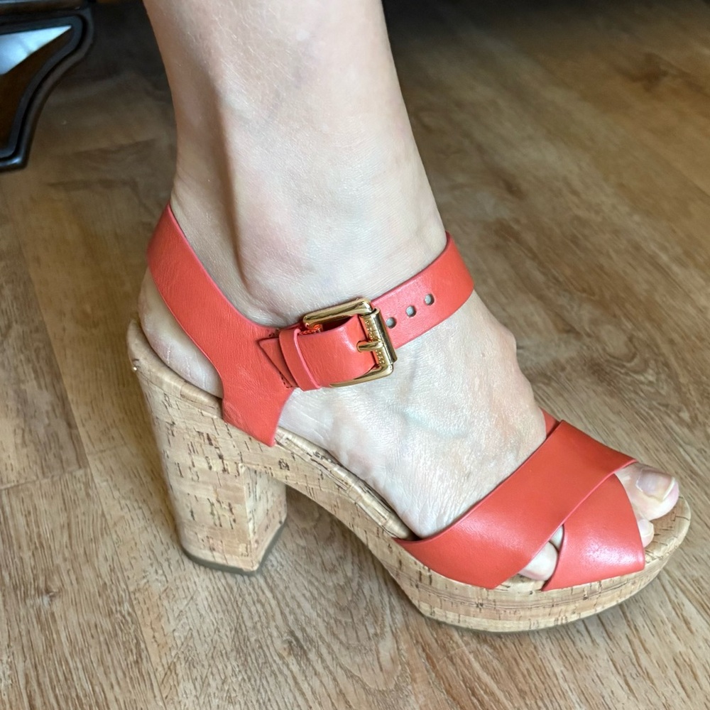 Coral Platform Sandals with Cork Heel